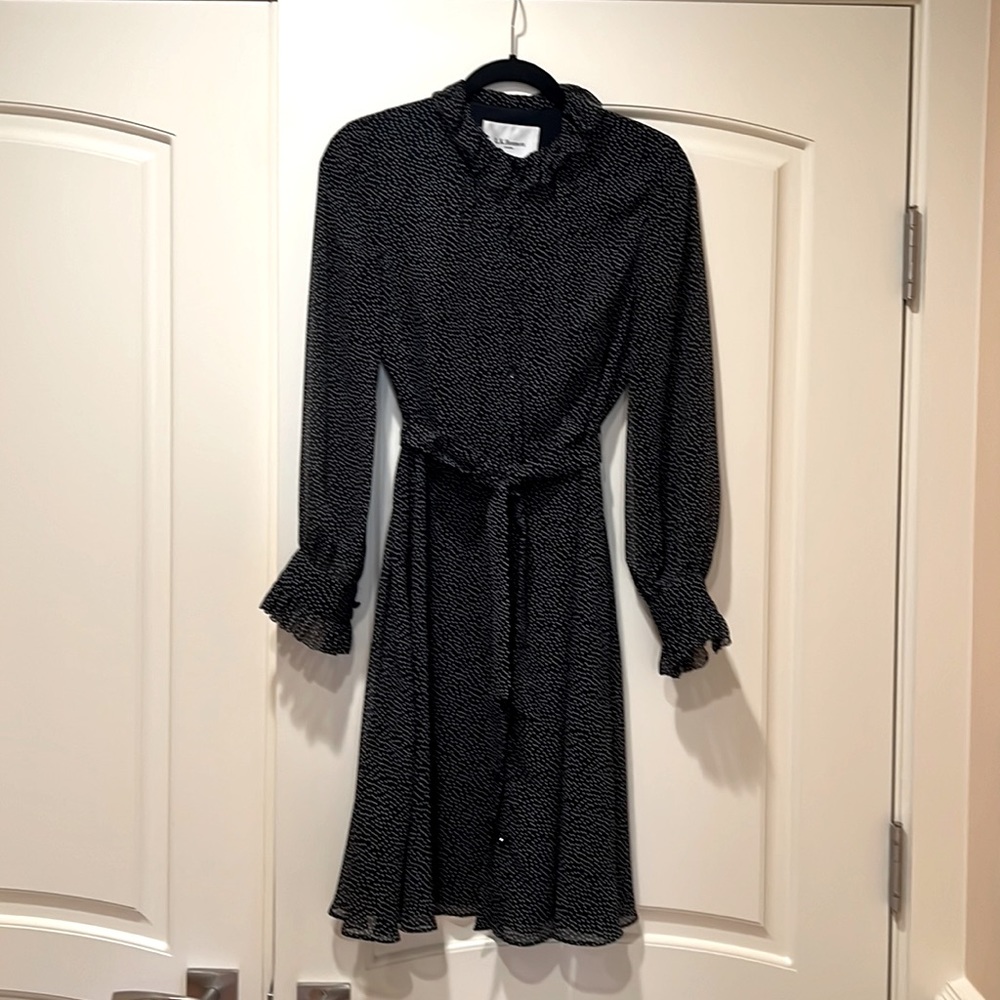 L.K. Bennett navy with white polka dots dress. Like new condition.
